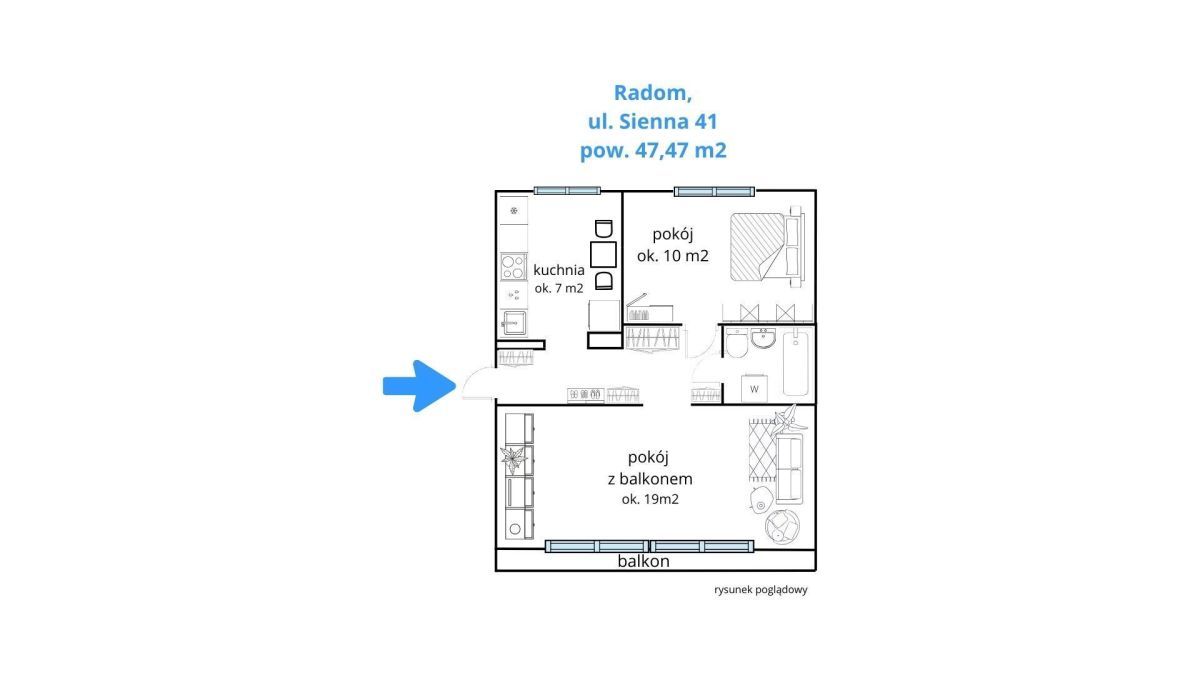 Mieszkanie 2-pokojowe Radom Gołębiów, ul. Sienna. Zdjęcie 3