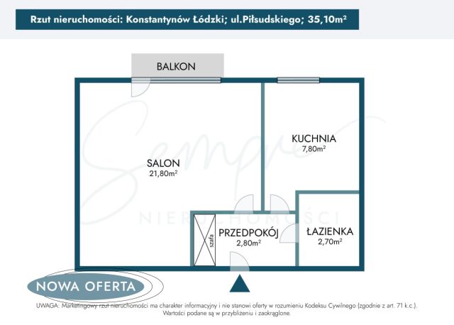 Mieszkanie 1-pokojowe Konstantynów Łódzki, ul. marsz. Józefa Piłsudskiego. Zdjęcie 18