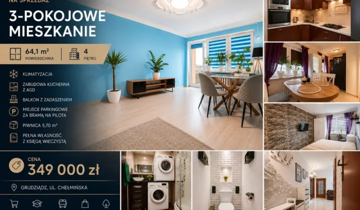 Mieszkanie 3-pokojowe Grudziądz, ul. Chełmińska