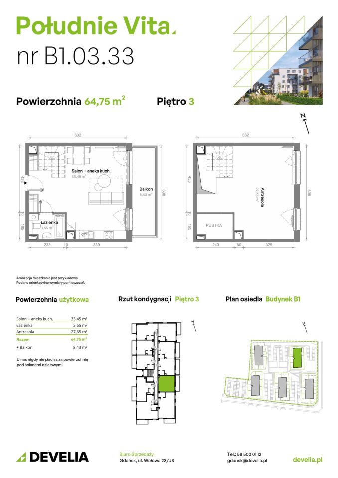 Mieszkanie 3-pokojowe Gdańsk Orunia Górna, ul. Kazimierza Wielkiego. Zdjęcie 7