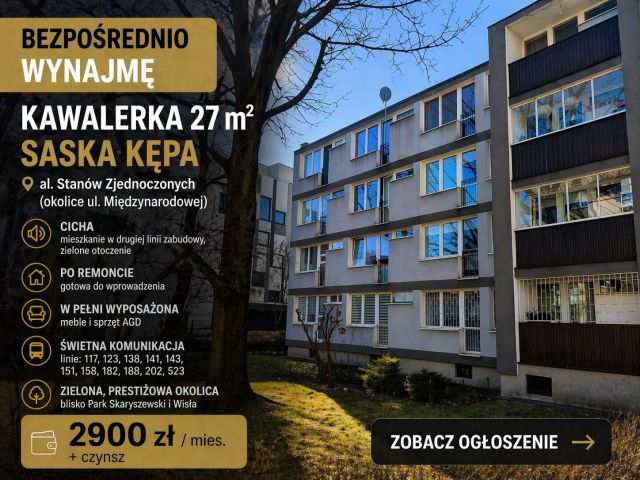 Mieszkanie 1-pokojowe Warszawa Saska Kępa, al. Stanów Zjednoczonych. Zdjęcie 1