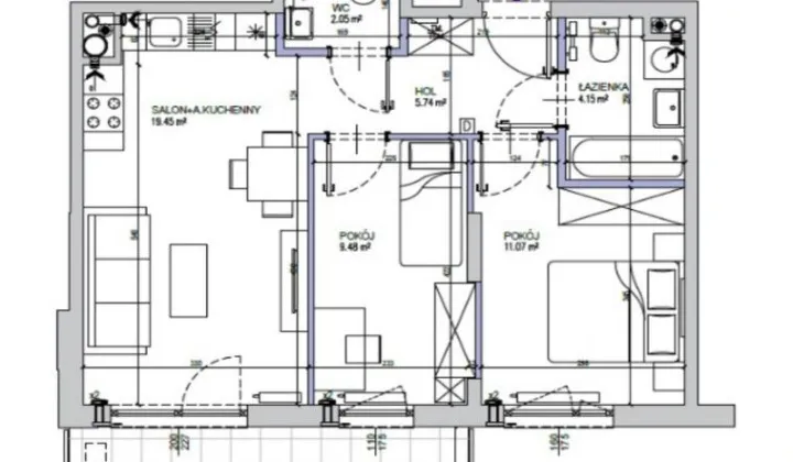 Mieszkanie 3-pokojowe Warszawa Mokotów, ul. Bokserska