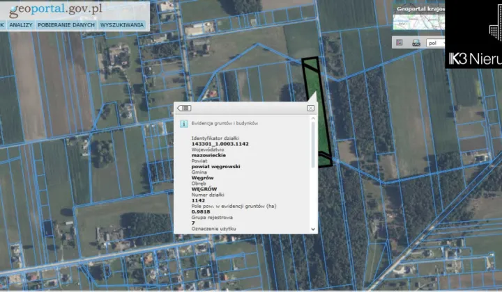 Działka rolna Węgrów, ul. Nowiny