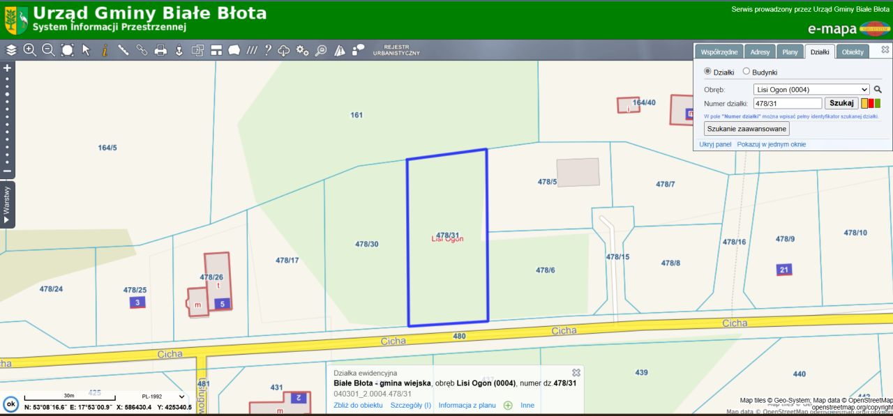 Działka budowlana Lisi Ogon, ul. Cicha