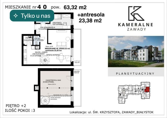 Mieszkanie 3-pokojowe Białystok Zawady, ul. św. Krzysztofa. Zdjęcie 1