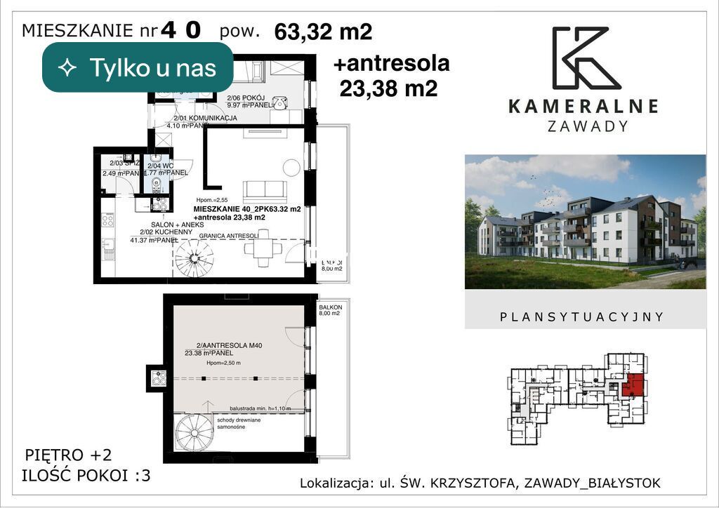Mieszkanie 3-pokojowe Białystok Zawady, ul. św. Krzysztofa. Zdjęcie 1
