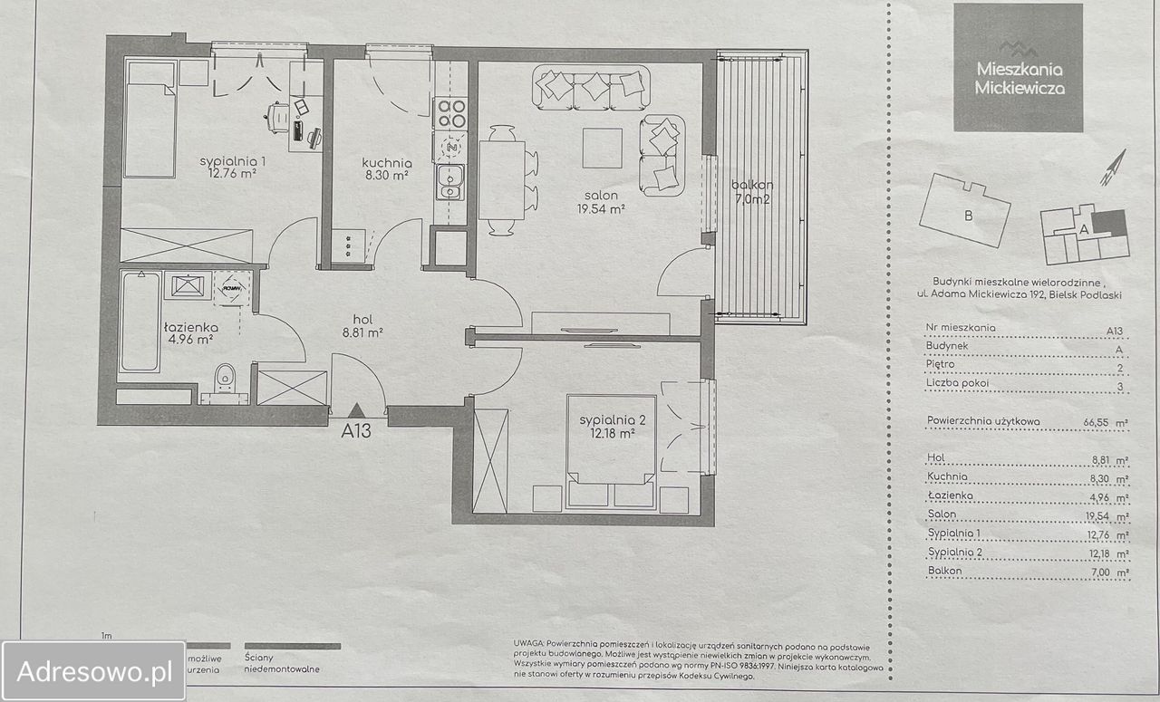 Mieszkanie 3-pokojowe Bielsk Podlaski, ul. Adama Mickiewicza. Zdjęcie 4