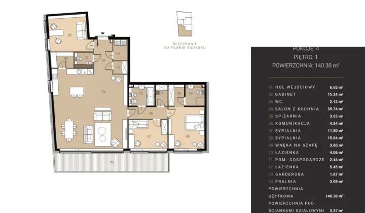 Mieszkanie 4-pokojowe Warszawa Mokotów, ul. Władysława Orkana