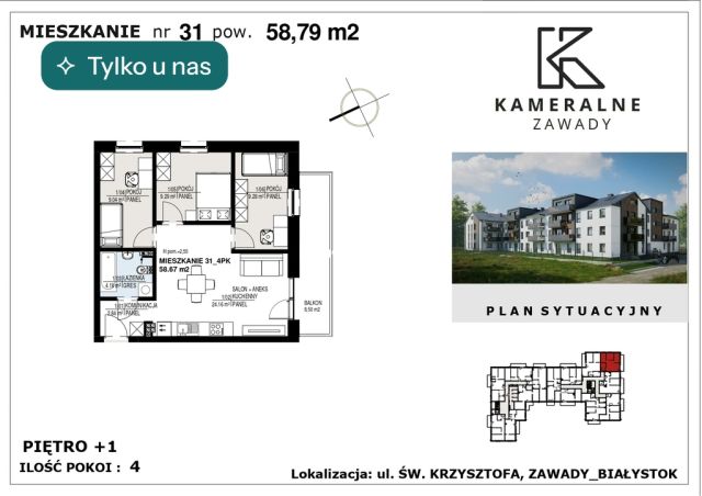 Mieszkanie 4-pokojowe Białystok Zawady, ul. św. Krzysztofa. Zdjęcie 1