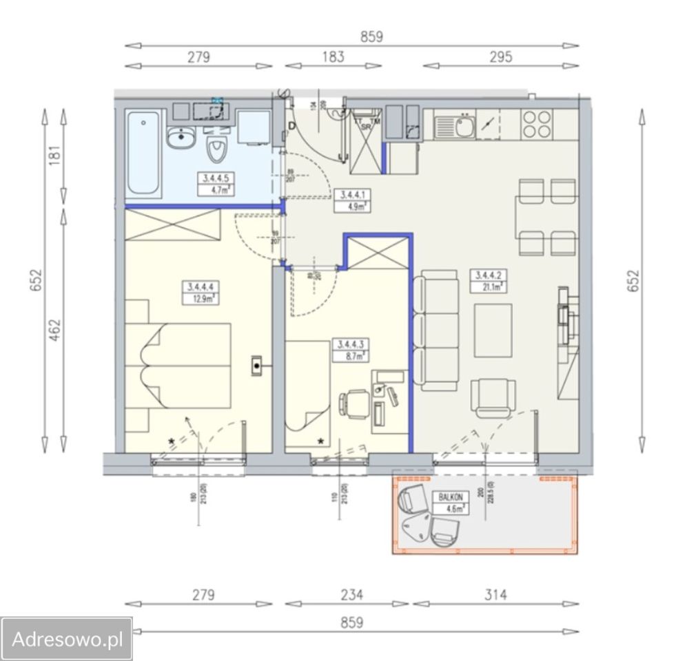 Mieszkanie 3-pokojowe Wrocław Krzyki, ul. Wichrowa. Zdjęcie 4