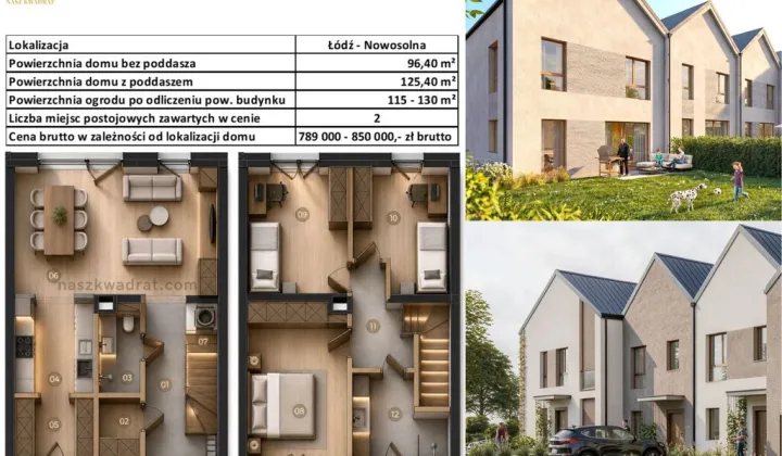 dom szeregowy, 4 pokoje Łódź Nowosolna