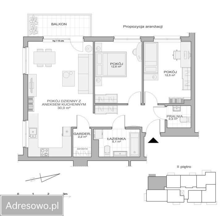 Mieszkanie 3-pokojowe Gdynia Chwarzno-Wiczlino, ul. Stanisława Filipkowskiego. Zdjęcie 12