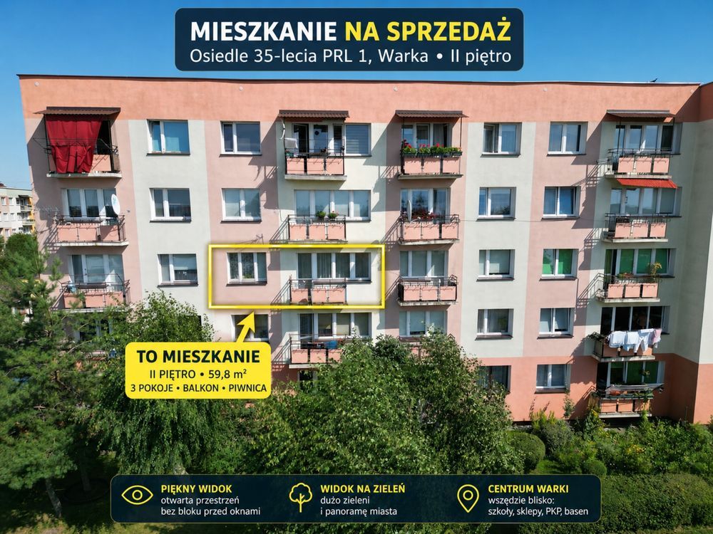 Mieszkanie 3-pokojowe Warka Centrum, os. 35-lecia PRL. Zdjęcie 1