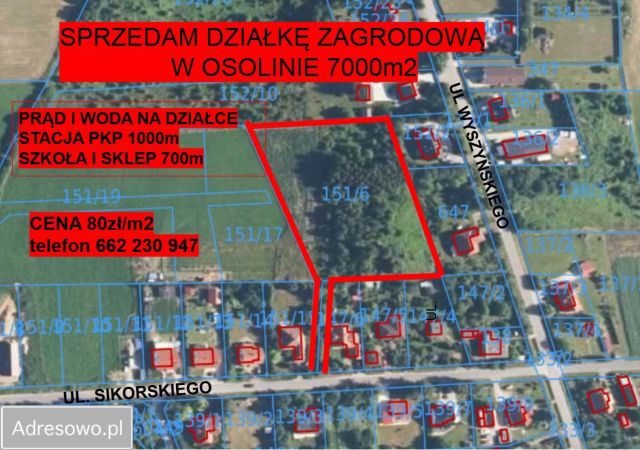 Działka budowlana Osolin, ul. Władysława Sikorskiego. Zdjęcie 1