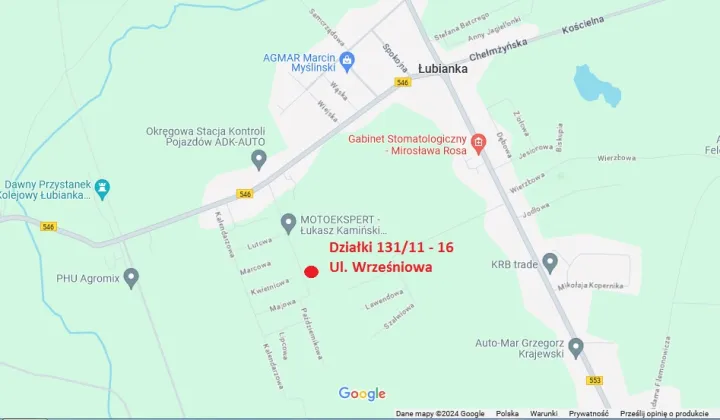 Działka budowlana Łubianka, ul. Wrześniowa