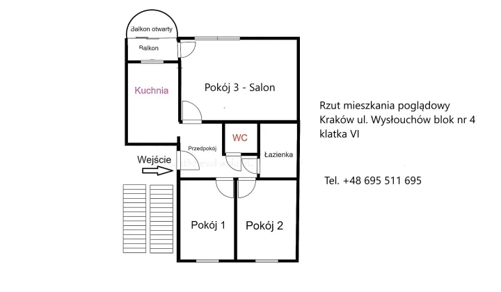Mieszkanie 3-pokojowe Kraków Kurdwanów, ul. Marii i Bolesława Wysłouchów