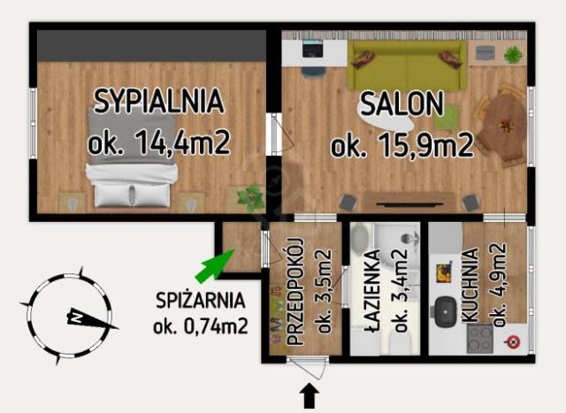 Mieszkanie 2-pokojowe Wrocław Krzyki. Zdjęcie 12