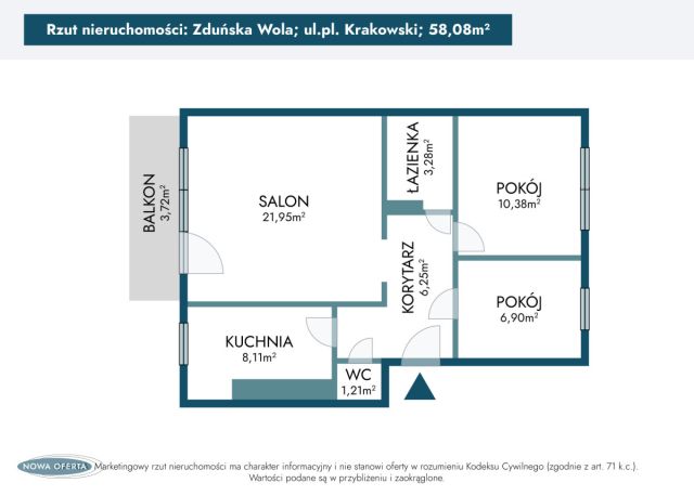 Mieszkanie 3-pokojowe Zduńska Wola, pl. Krakowski. Zdjęcie 17