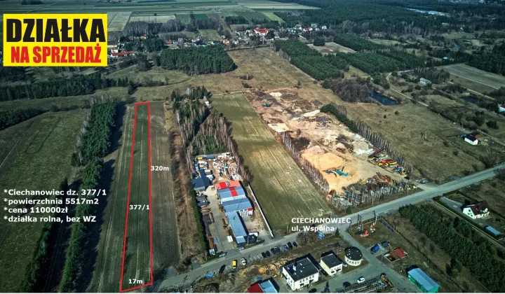 Działka rolna Ciechanowiec, ul. Wspólna