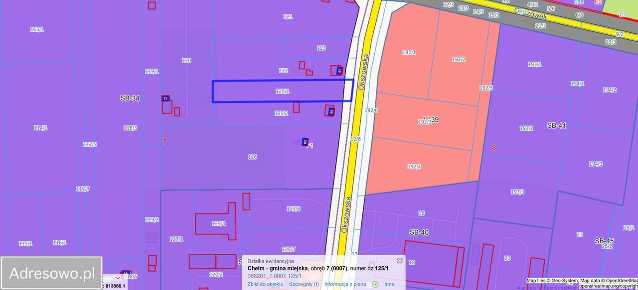 Działka inwestycyjna Chełm, ul. Okszowska