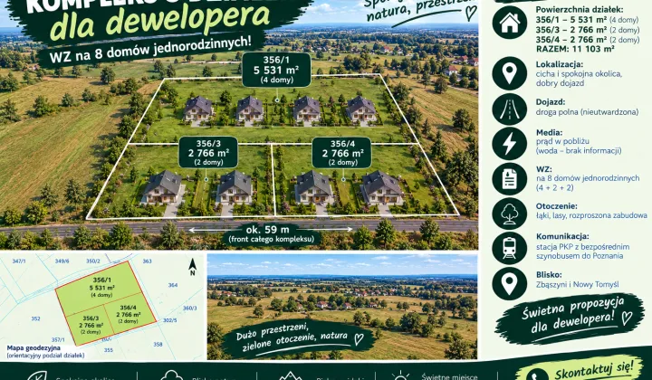 Działka budowlana Stefanowice, WZ na 8 domów