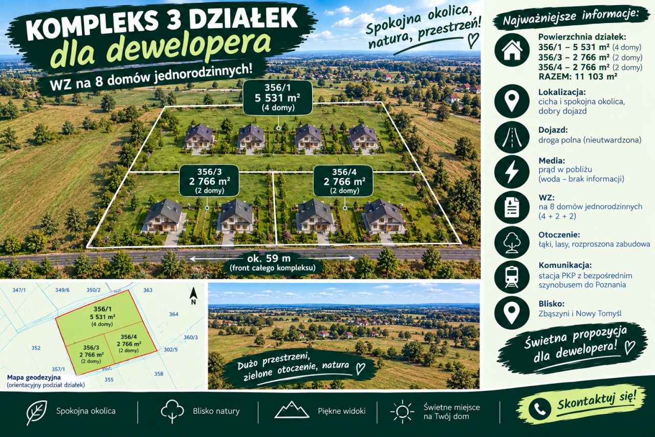 Działka budowlana Stefanowice, WZ na 8 domów. Zdjęcie 1