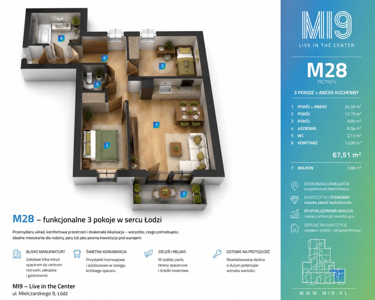 Mieszkanie 3-pokojowe Łódź Stare Polesie, ul. Romualda Mielczarskiego. Zdjęcie 2