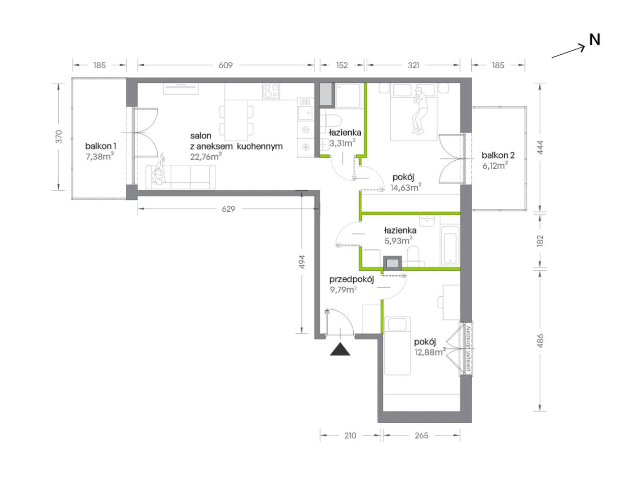 Mieszkanie 3-pokojowe Kraków Krowodrza, ul. Żabiniec. Zdjęcie 7