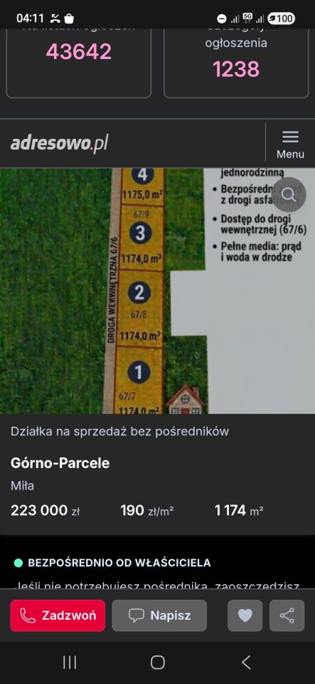 Działka budowlana Górno-Parcele, ul. Miła. Zdjęcie 2