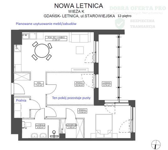 Mieszkanie 3-pokojowe Gdańsk Letnica, ul. Starowiejska. Zdjęcie 9