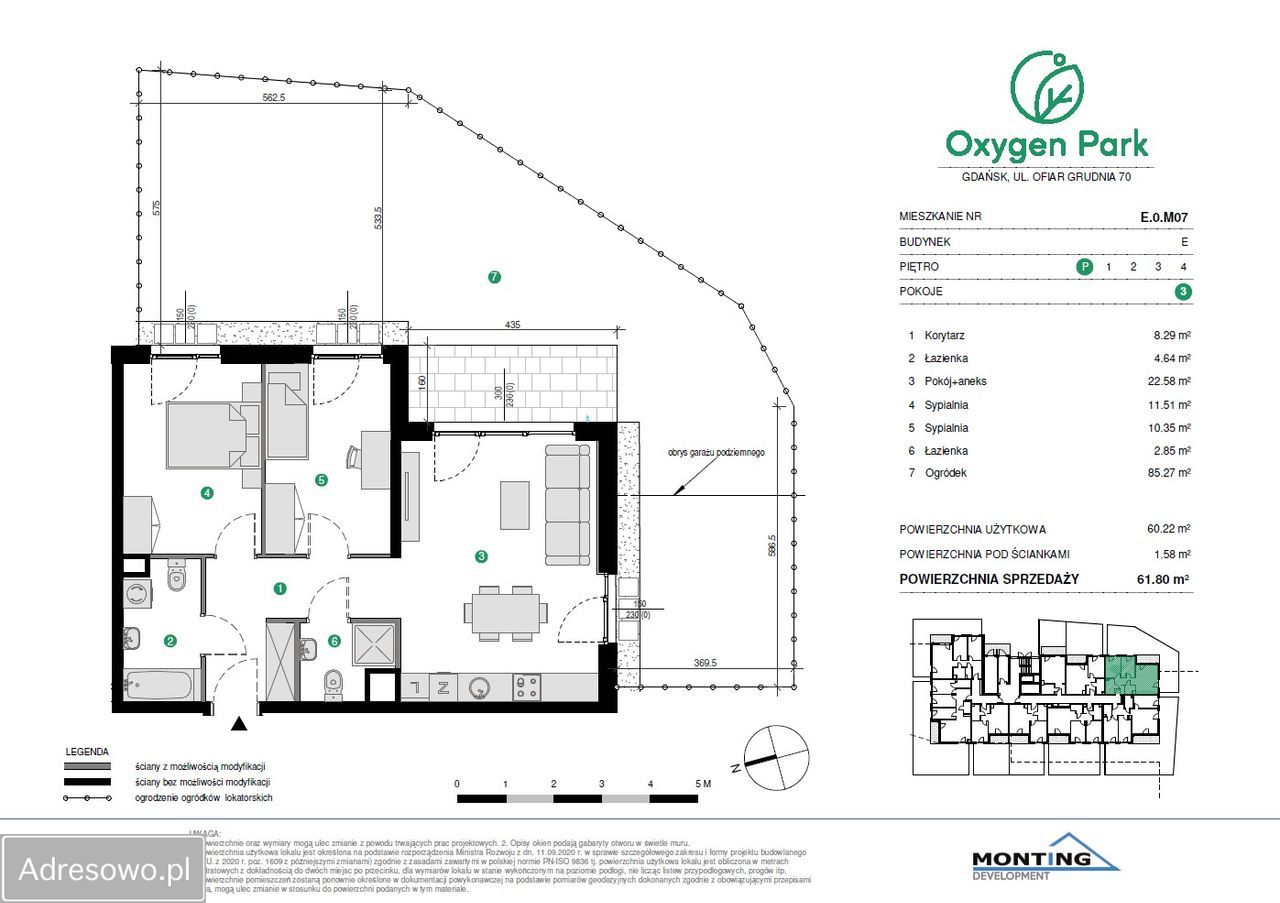 Mieszkanie 3-pokojowe Gdańsk Orunia Górna, ul. Erwiny Barzychowskiej. Zdjęcie 8