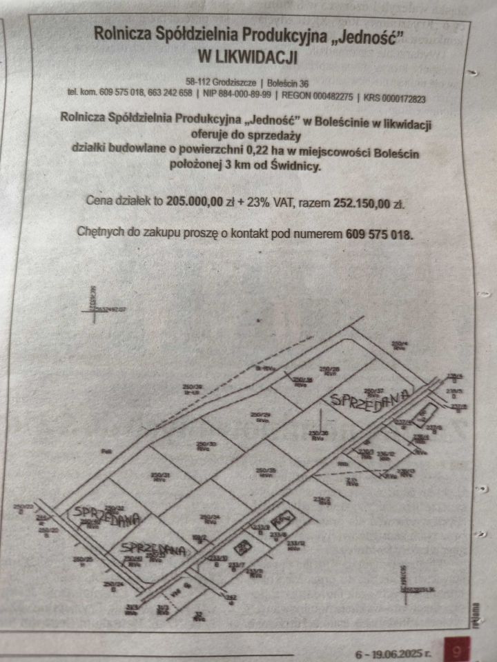 Działka budowlana Boleścin