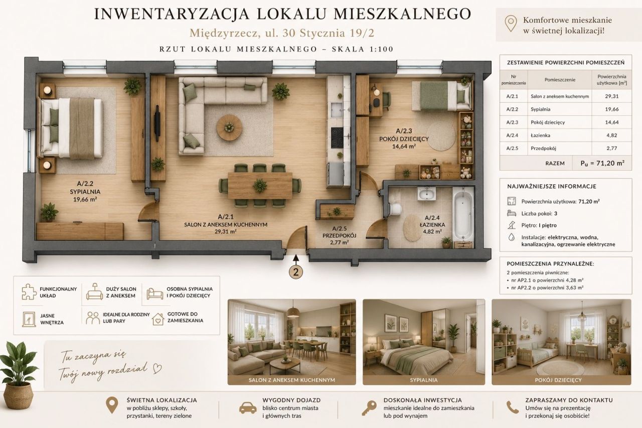 Mieszkanie 3-pokojowe Międzyrzecz, ul. 30 Stycznia. Zdjęcie 2