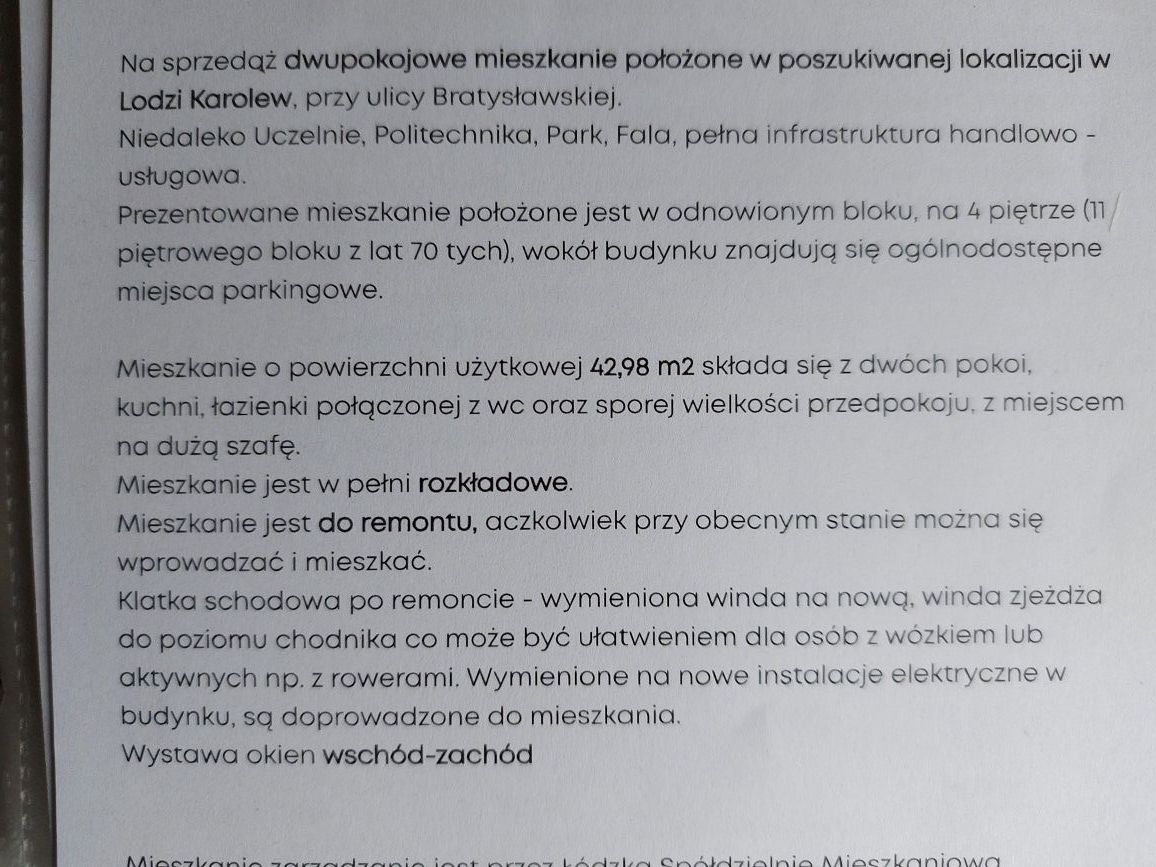 Mieszkanie 2-pokojowe Łódź Polesie