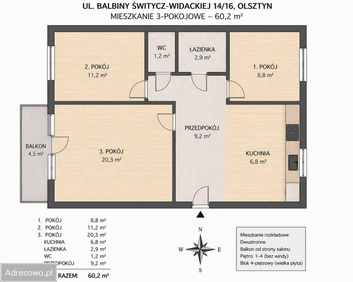 Mieszkanie 3-pokojowe Olsztyn Pieczewo, ul. Balbiny Świtycz-Widackiej. Zdjęcie 11