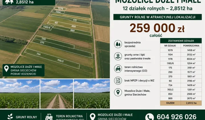 Działka rolna Mozolice Małe