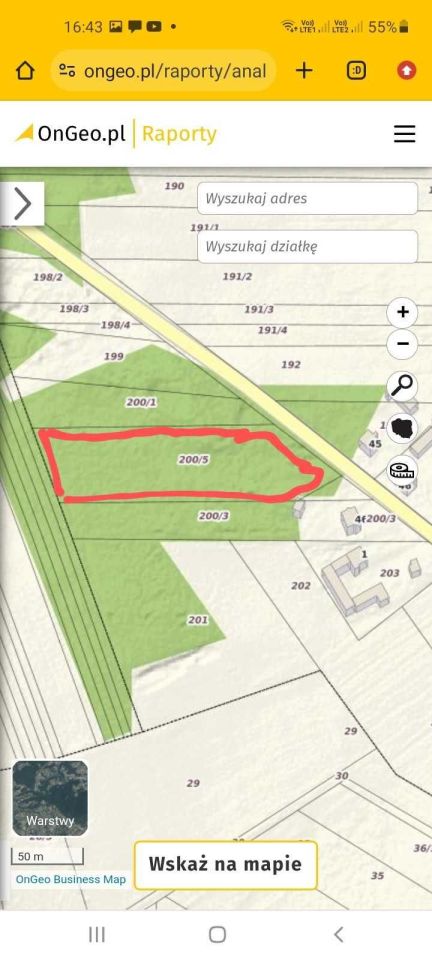 Działka leśna Jawory Stare