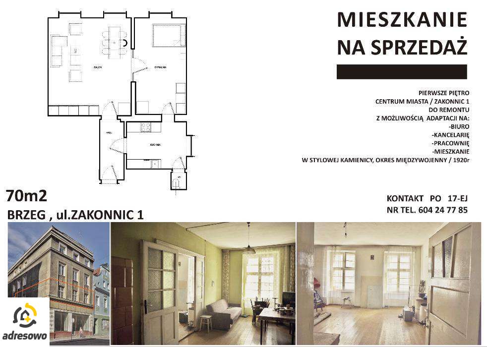 Mieszkanie 2-pokojowe Brzeg Centrum, ul. Zakonnic