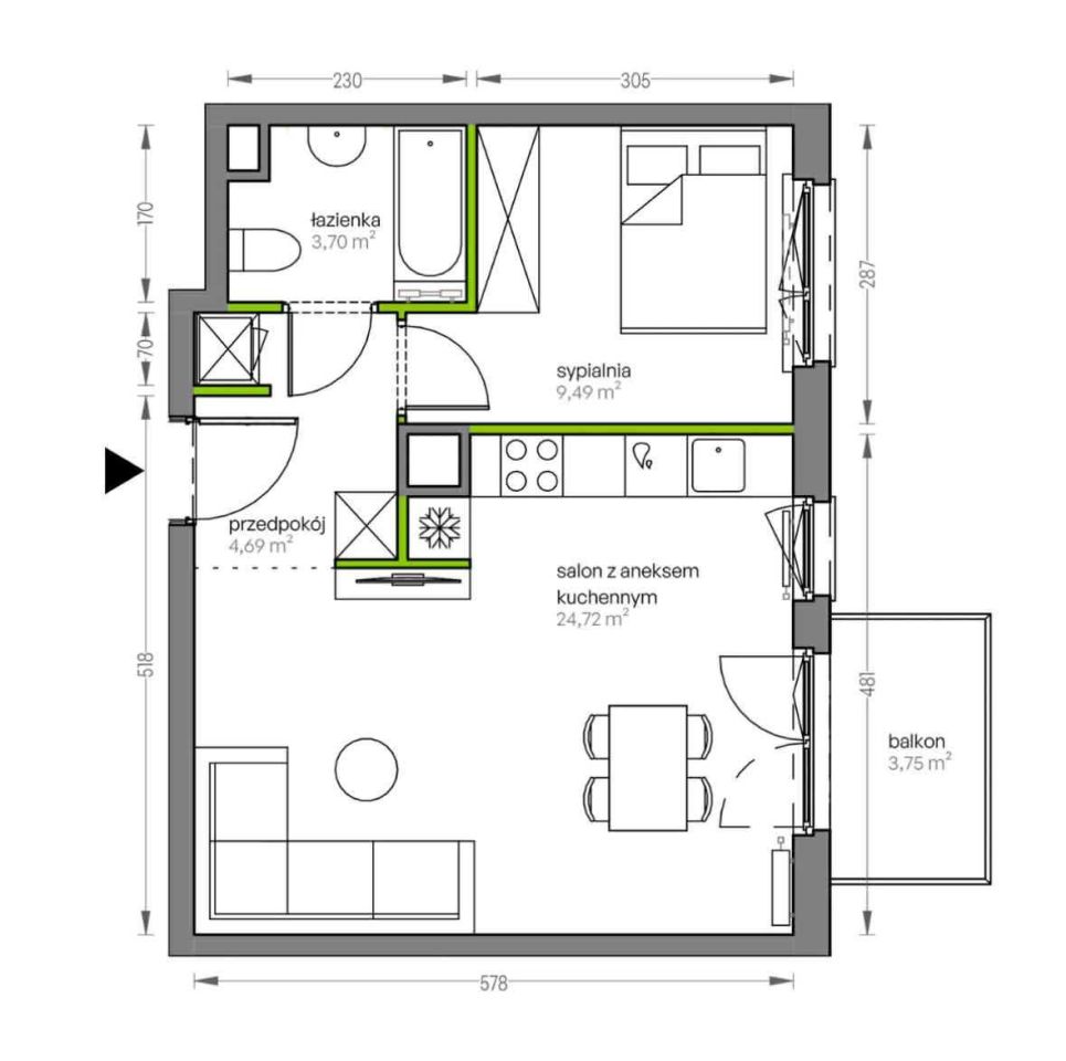 Mieszkanie 2-pokojowe Kraków Podgórze, ul. Myśliwska. Zdjęcie 2