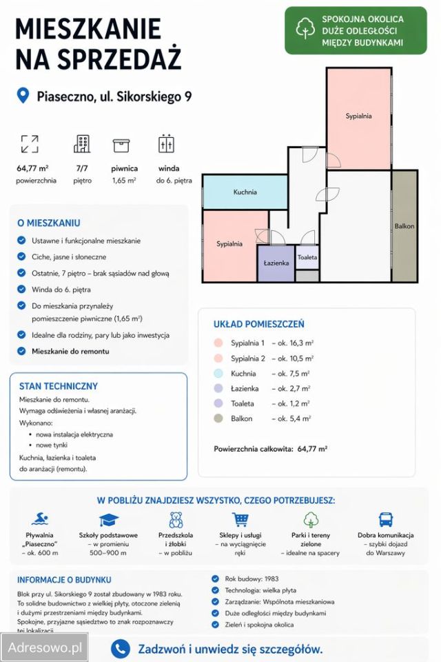 Mieszkanie 3-pokojowe Piaseczno, ul. gen. Sikorskiego. Zdjęcie 2