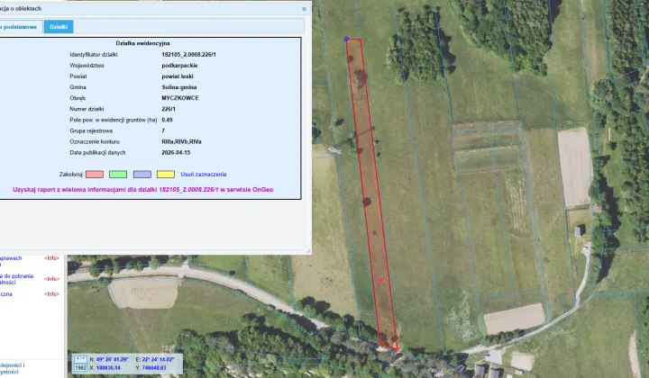 Działka rolna Myczkowce Podkamionka