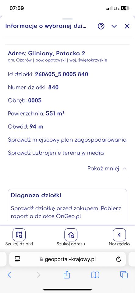 Działka budowlana Gliniany Folwarczysko, ul. Potocka