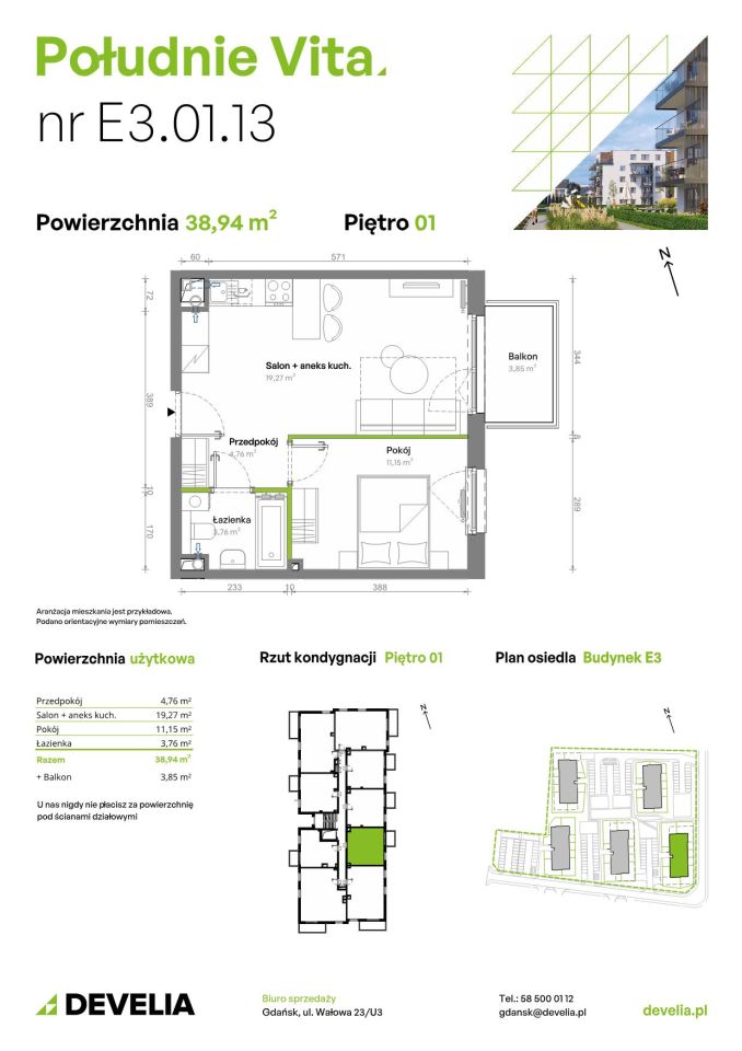 Mieszkanie 2-pokojowe Gdańsk Orunia Górna, ul. Kazimierza Wielkiego. Zdjęcie 7