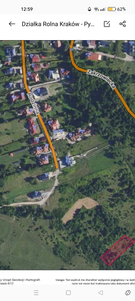 Działka rolna Kraków Dębniki, ul. Rodzinna