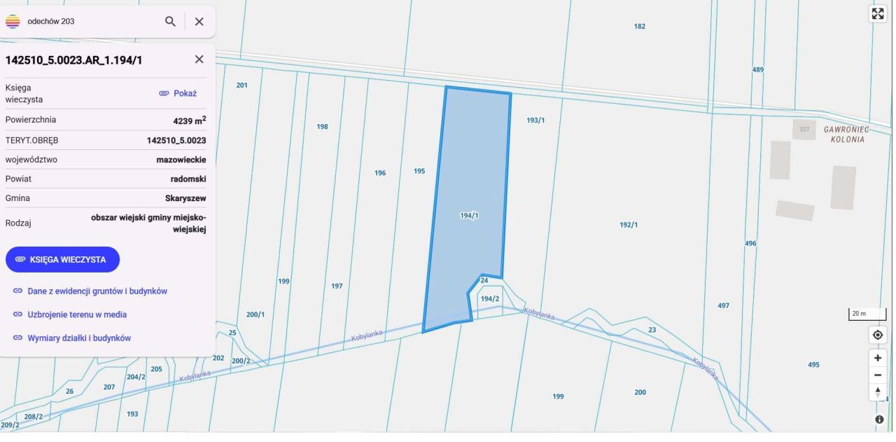 Działka rolna Odechów