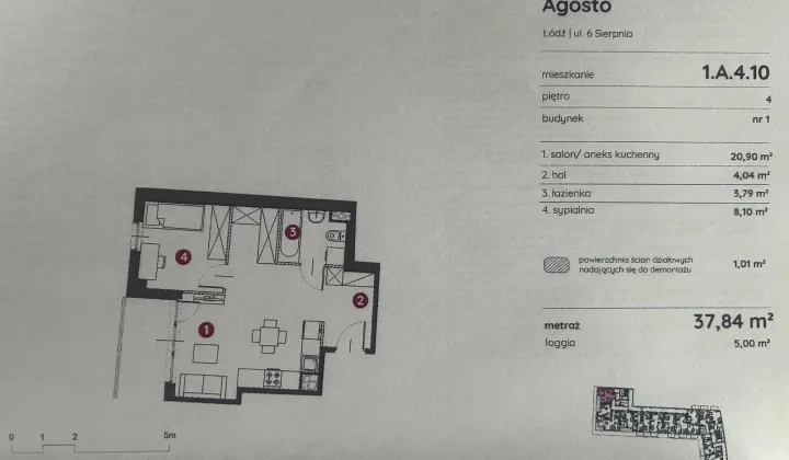 Mieszkanie 2-pokojowe Łódź Śródmieście, ul. 6 Sierpnia