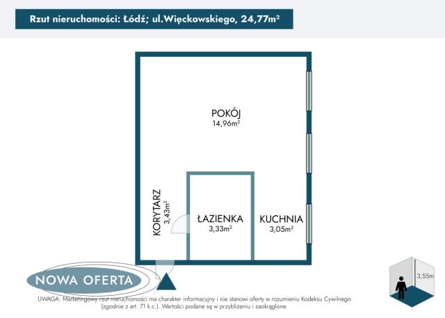 Mieszkanie 1-pokojowe Łódź Śródmieście, ul. płk. dr. Stanisława Więckowskiego. Zdjęcie 19