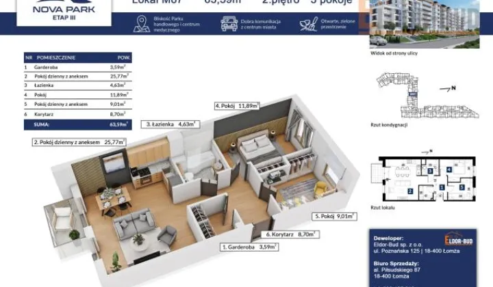 Mieszkanie 3-pokojowe Łomża, ul. Akademicka