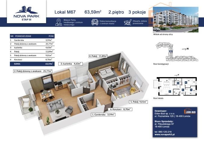 Mieszkanie 3-pokojowe Łomża, ul. Akademicka. Zdjęcie 1