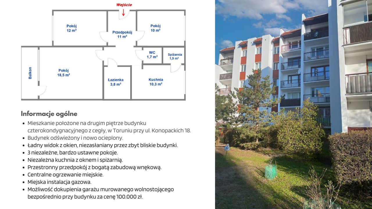 Mieszkanie 3-pokojowe Toruń Jakubskie Przedmieście, ul. Konopackich. Zdjęcie 2